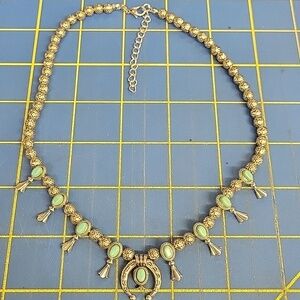 Turquoise Faux Silver Tone 16" + 2" Extension Necklace